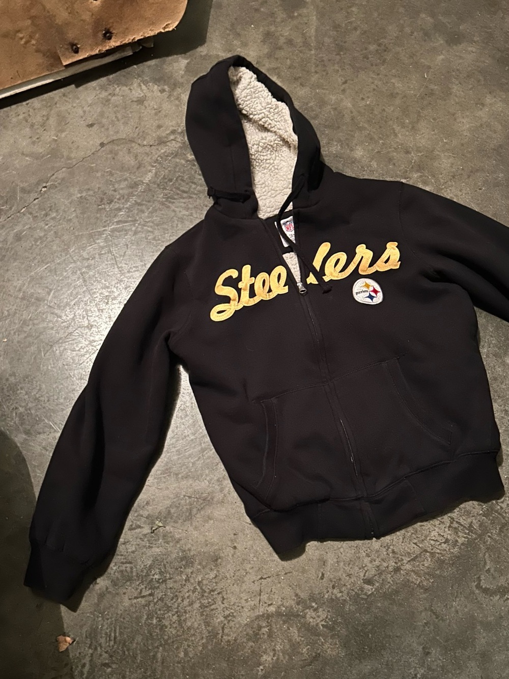 NFL Black Sherpa-Lined Steelers Zip Hoodie with Yellow Script